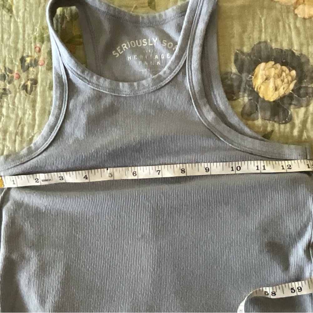 AERO Heritage Seriously Soft Light Blue/grey Ribbed Racerback Tank Top - Picture 3 of 4